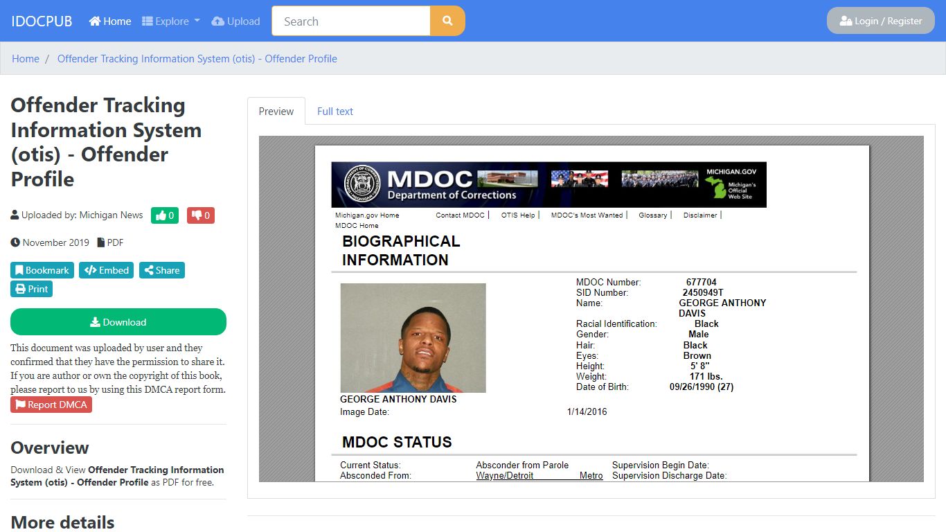 Offender Tracking Information System (otis) - Offender Profile