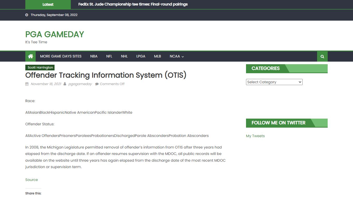 Offender Tracking Information System (OTIS) – PGA Gameday